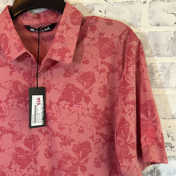 Travis Mathew Polo Shirt Mens Medium Pink Floral Marbella Golf Short Sleeve NWT - Picture 5 of 8